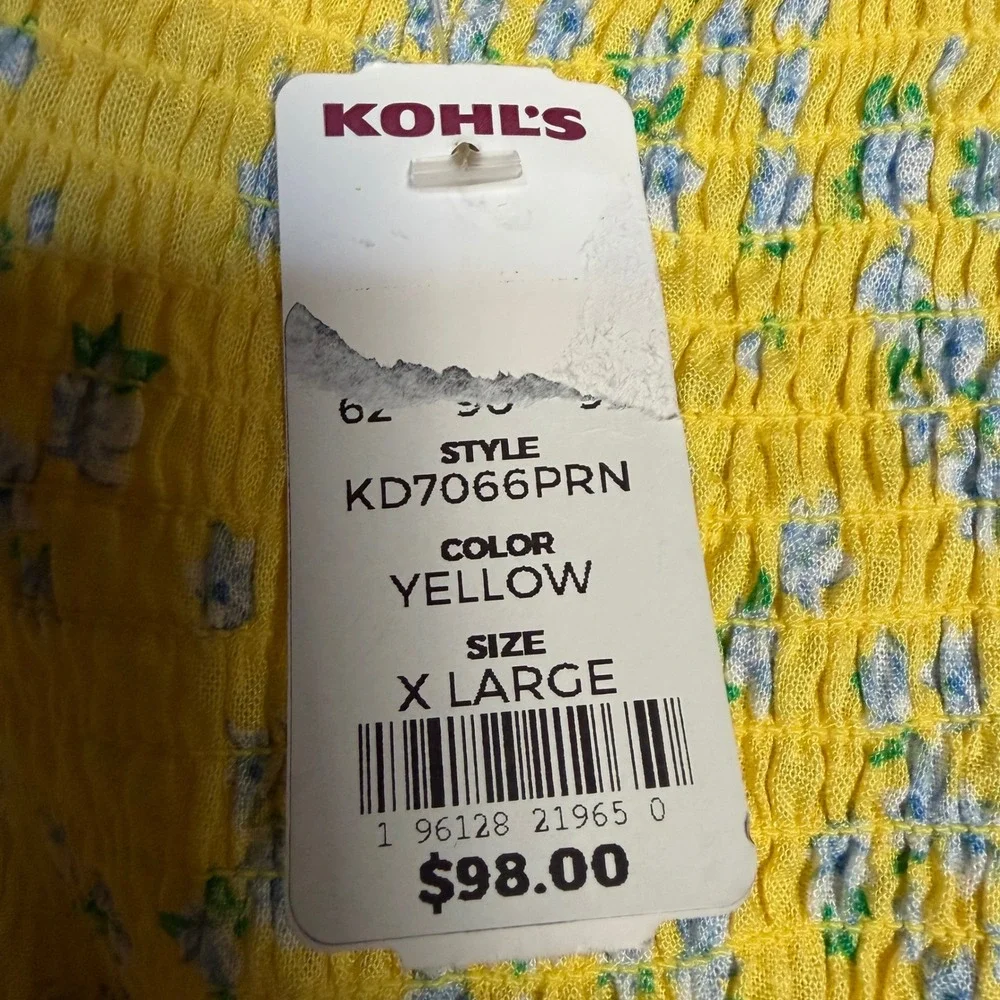 Draper James Smocked Floral Midi Dress Cottagecore Prairie Spring‎ Yellow XL NWT